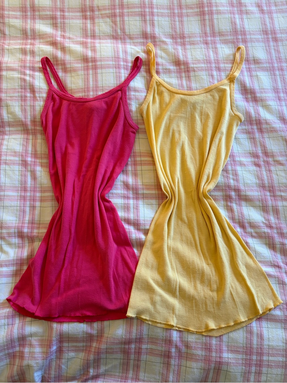 Vintage Y2K Ribbed Cami Tops Bundle - Pink & Yellow Sparkle Camis